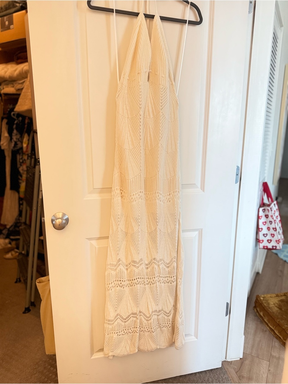 Abercrombie & Fitch Cream Crochet Halter Maxi Dress